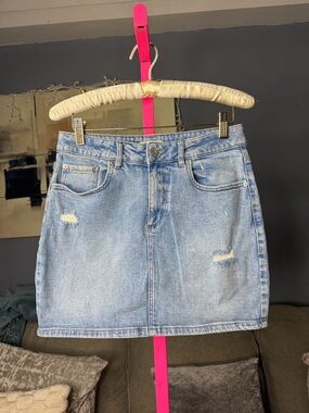 Garage Light Wash Denim Mini Skirt Distressed Size M
